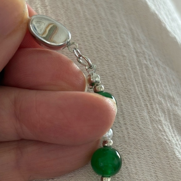 JADE / PEARL/SILVER BEADED EVERYDAY NECKLACE. MARKED 925. - Picture 13 of 15